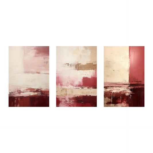 Rich Burgundy & Cream Modern Abstract Wall Art Set of 3