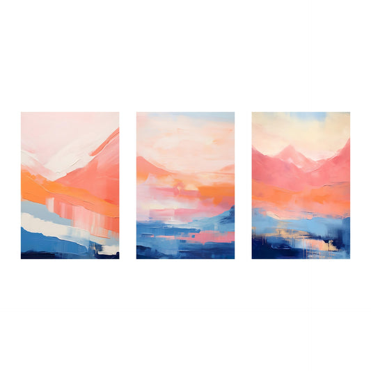 Royal Blue & Peach Modern Abstract Wall Art Set of 3