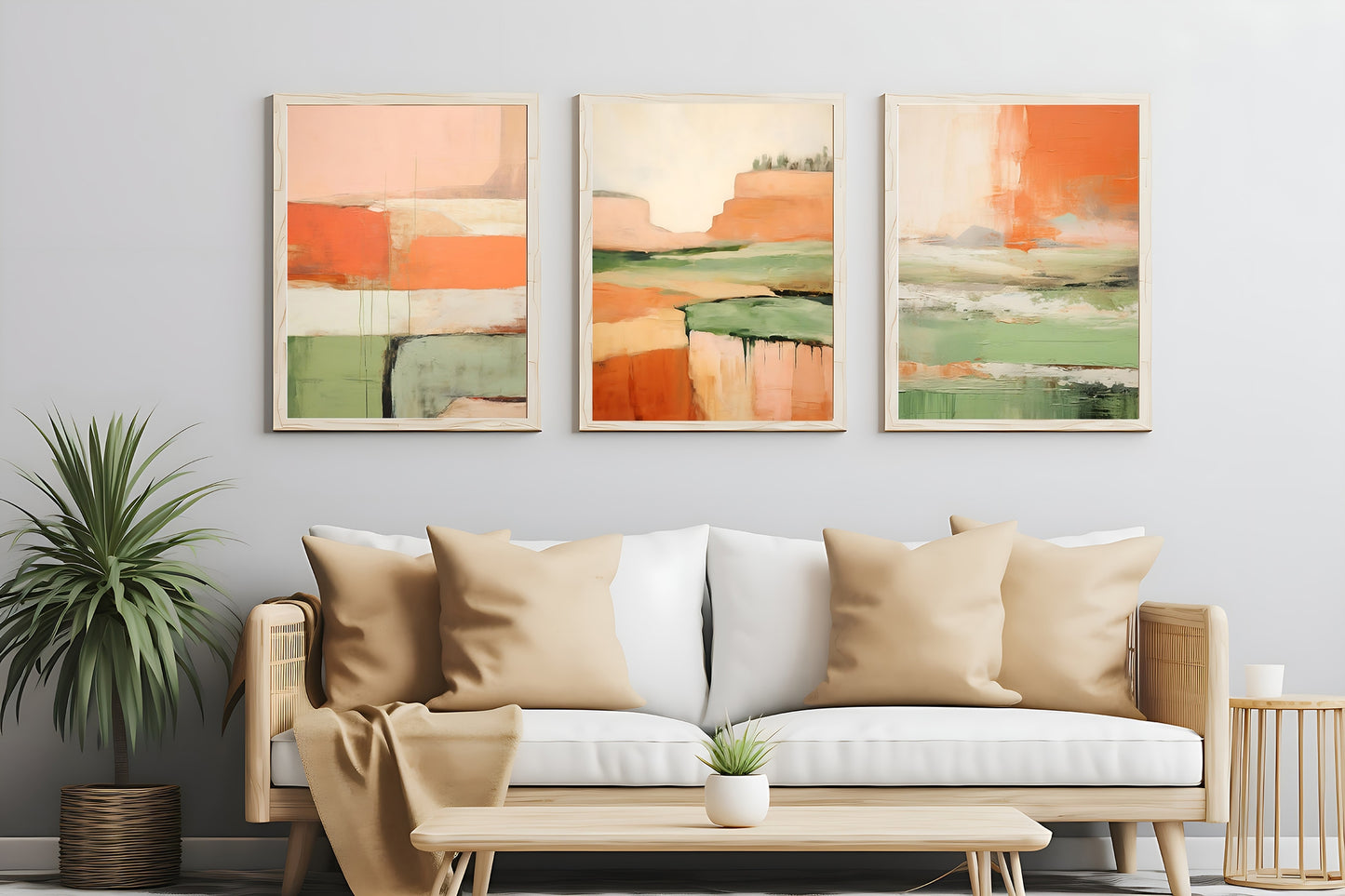 Turquoise & Terracotta Modern Abstract Wall Art Set of 3