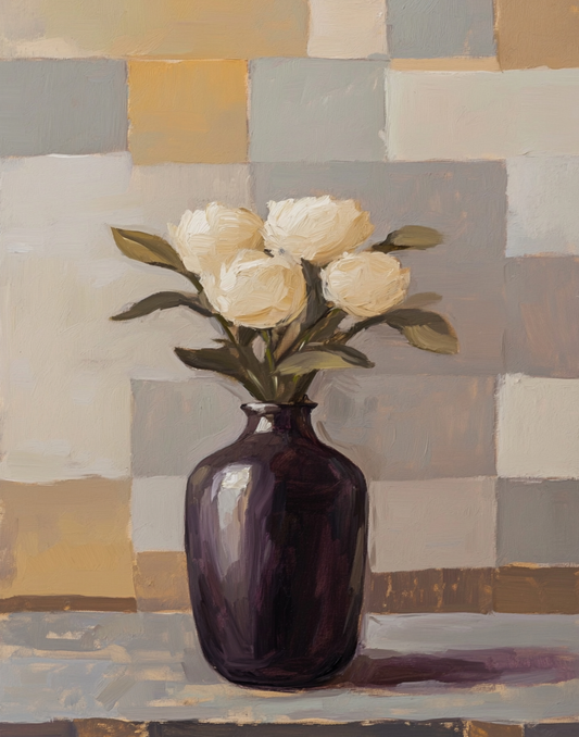 White Florals in a Vase – Elegant Floral & Rustic Wall Art