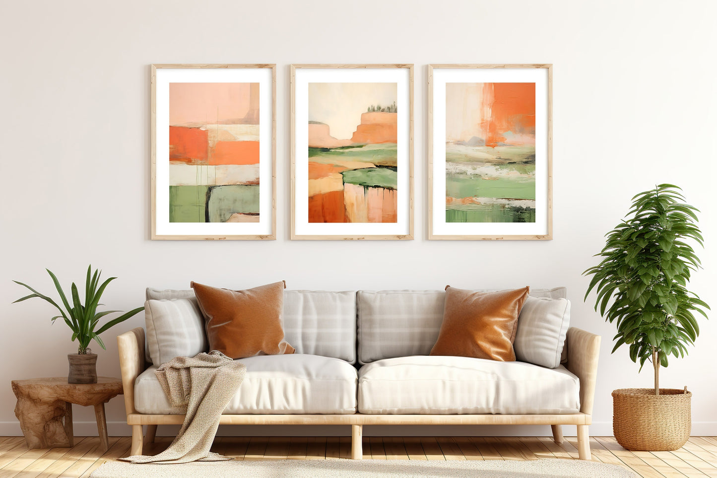 Turquoise & Terracotta Modern Abstract Wall Art Set of 3