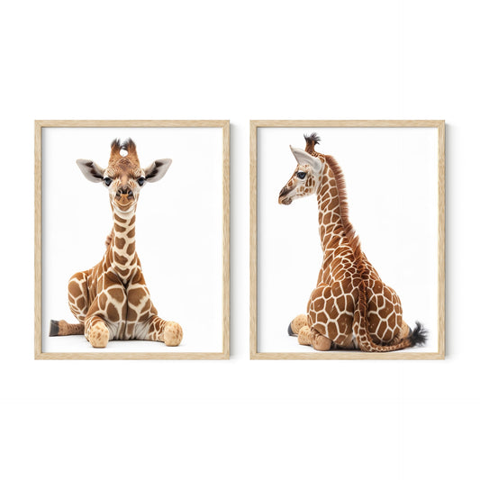 Baby Giraffe Nursery Baby Animal Wall Art, Set of 2