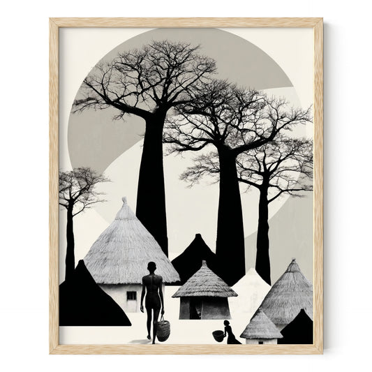 African Tranquility Ghana Village at Sunset Wall Art