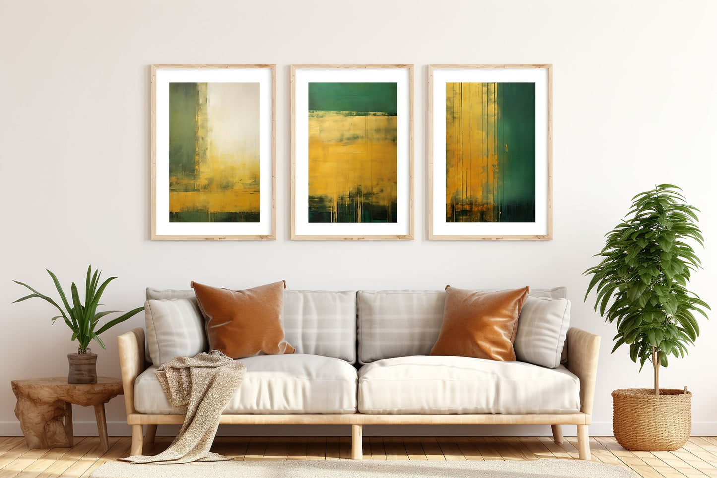 Forest Green & Gold Wall Modern Abstract Art Set of 3