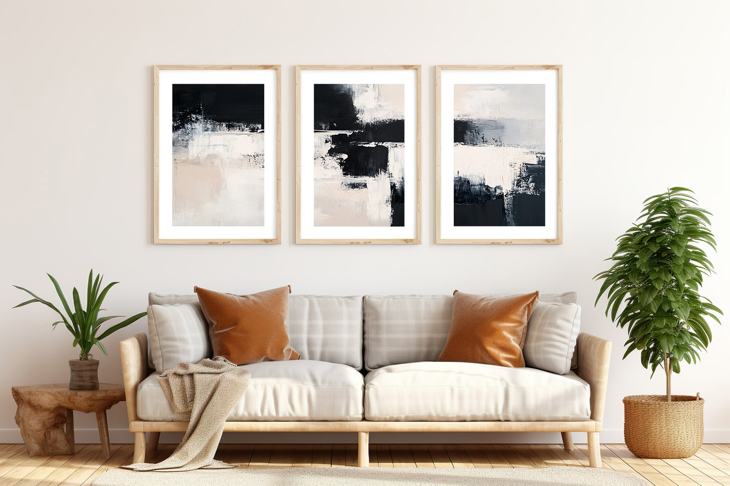 Black & White Modern Abstract Wall Art Set of 3