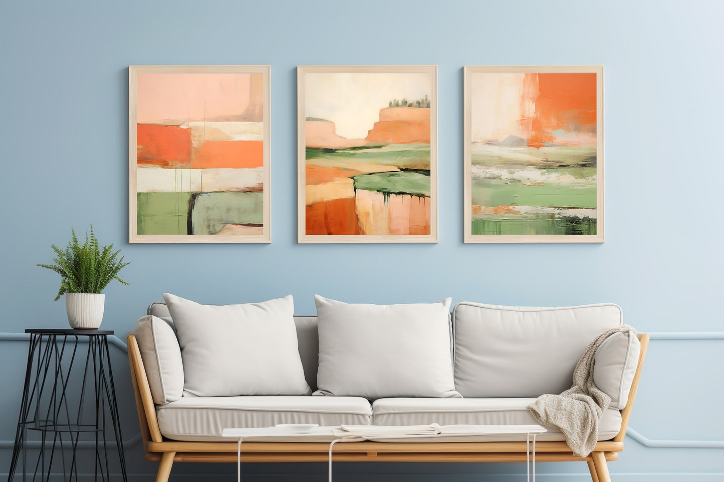 Turquoise & Terracotta Modern Abstract Wall Art Set of 3