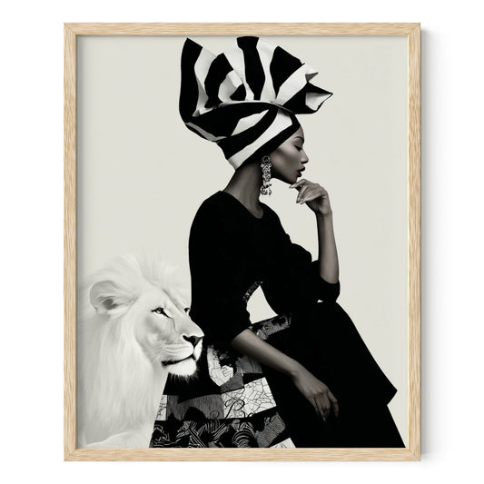 African Majesty Woman and Lion Wall Art