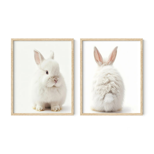 Baby Rabbit Nursery Baby Animal Wall Art, Set of 2