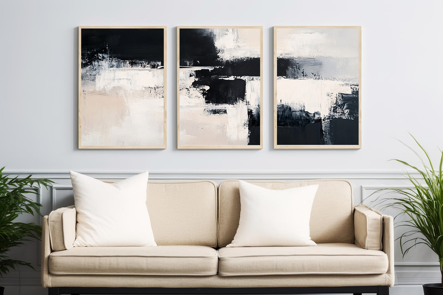 Black & White Modern Abstract Wall Art Set of 3