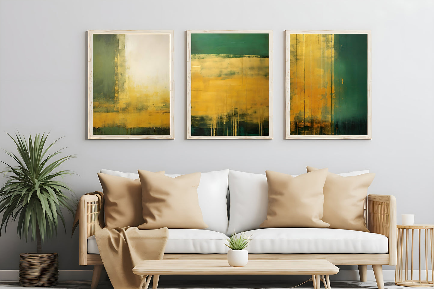 Forest Green & Gold Wall Modern Abstract Art Set of 3