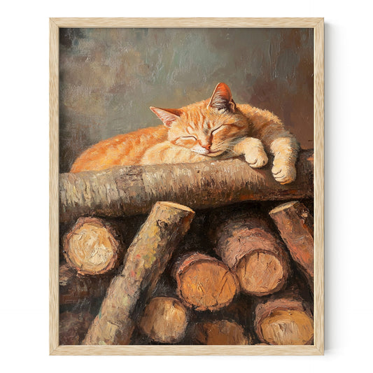 Cozy Catnap on the Logs Wall Art