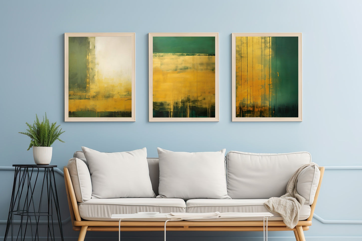 Forest Green & Gold Wall Modern Abstract Art Set of 3