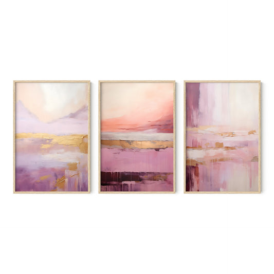 Mauve & Rose Gold Modern Abstract Wall Art Set of 3