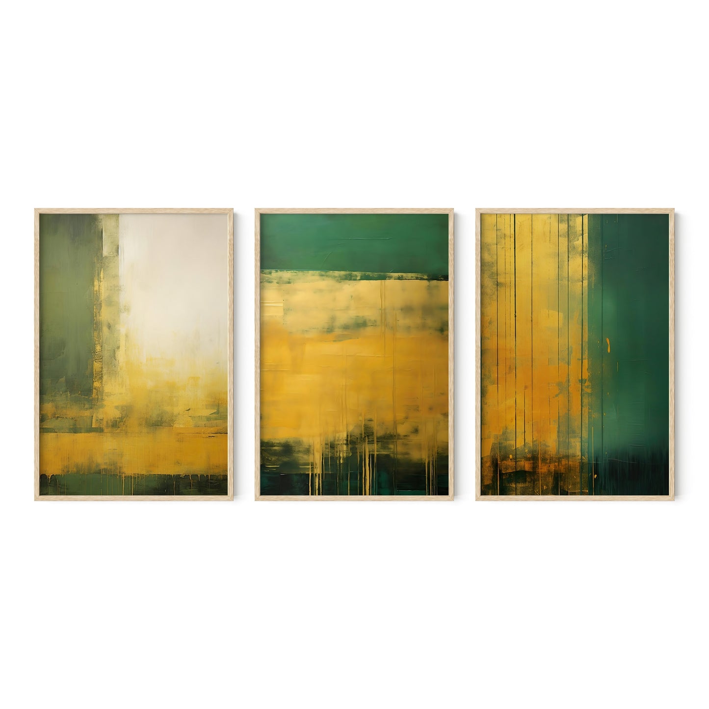 Forest Green & Gold Wall Modern Abstract Art Set of 3
