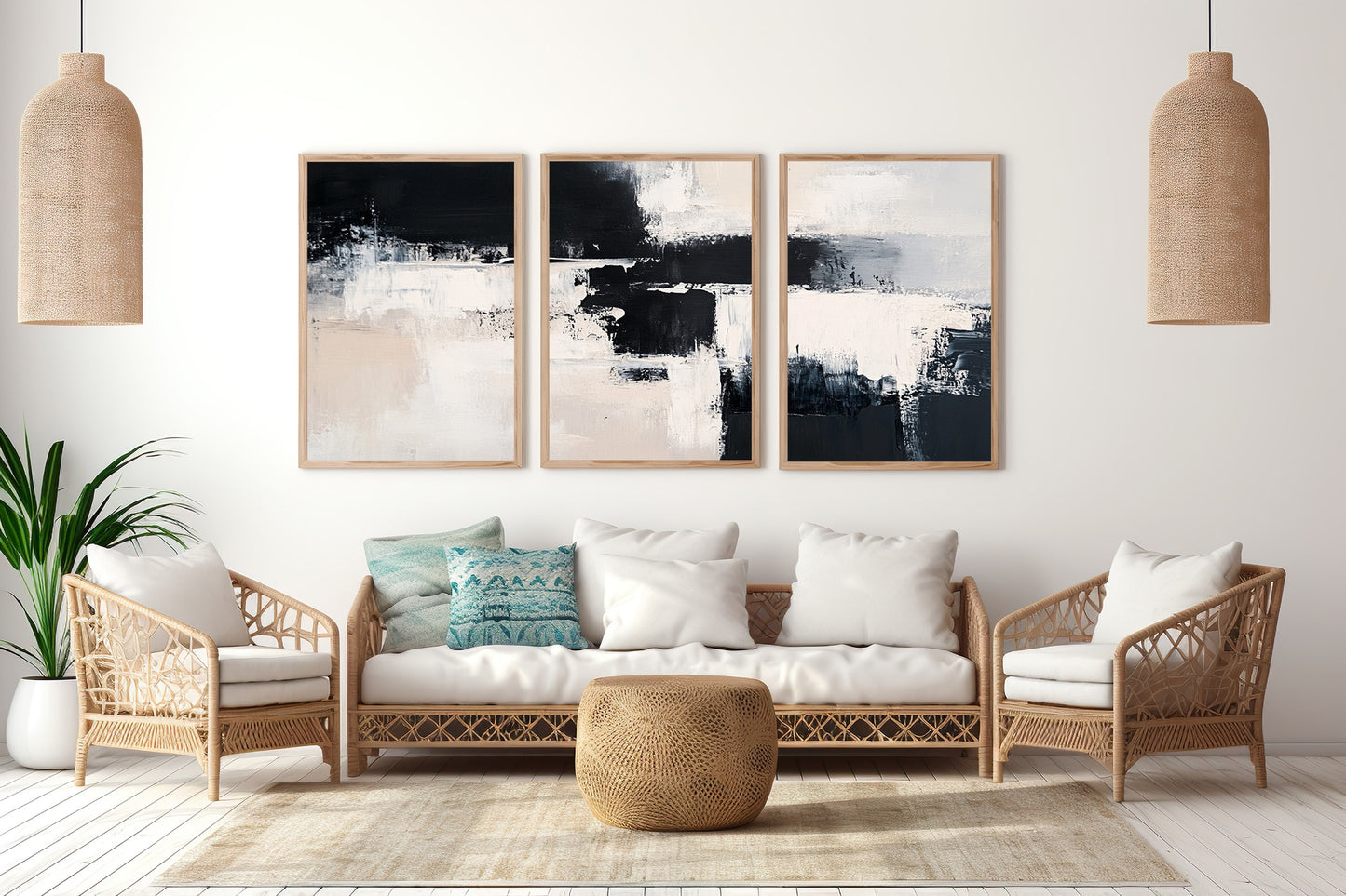 Black & White Modern Abstract Wall Art Set of 3