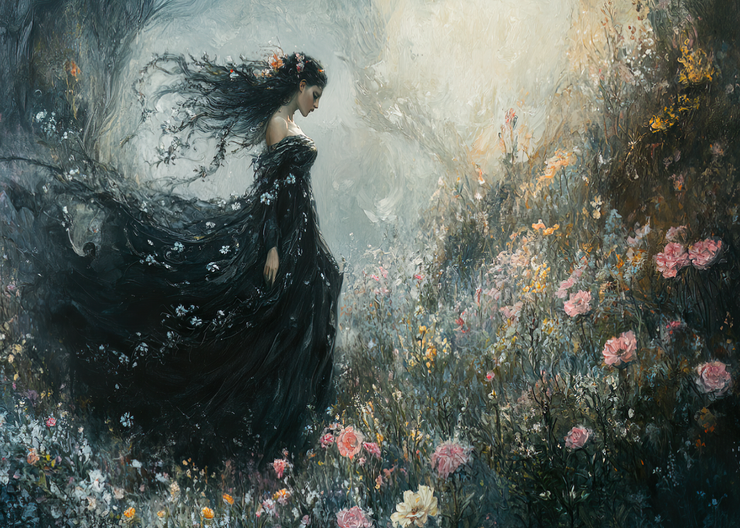 Persephone in a Dual Underworld and Spring Scene Wall Art