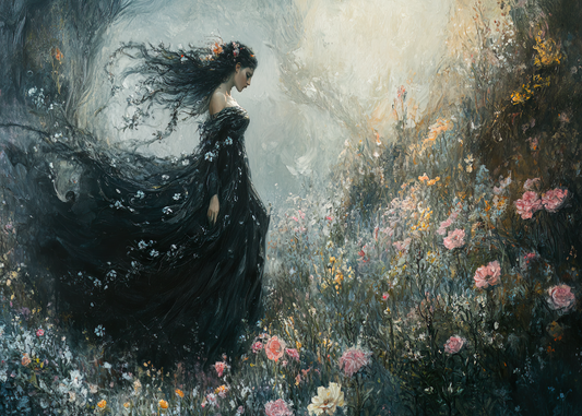 Persephone in a Dual Underworld and Spring Scene Wall Art