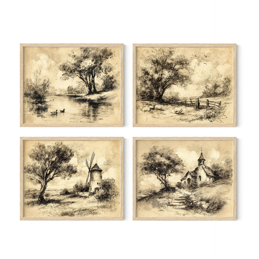 Neutral Aesthetic Decor Wall Art Set of 4