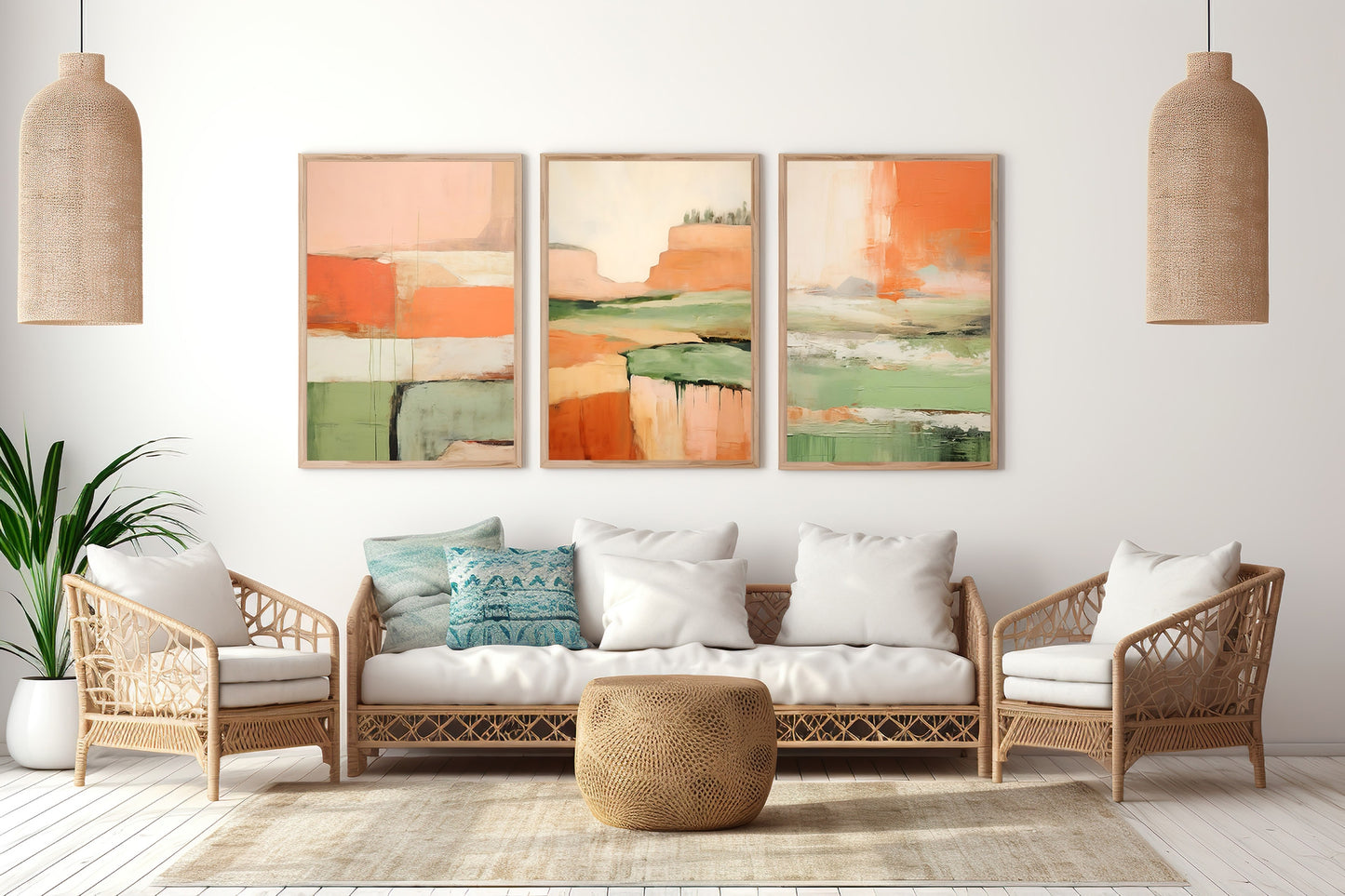 Turquoise & Terracotta Modern Abstract Wall Art Set of 3