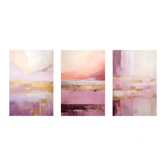 Mauve & Rose Gold Modern Abstract Wall Art Set of 3