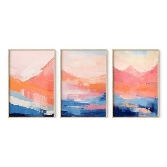 Royal Blue & Peach Modern Abstract Wall Art Set of 3