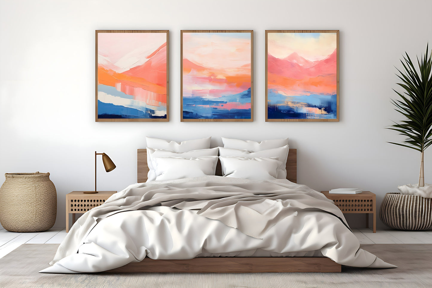 Royal Blue & Peach Modern Abstract Wall Art Set of 3