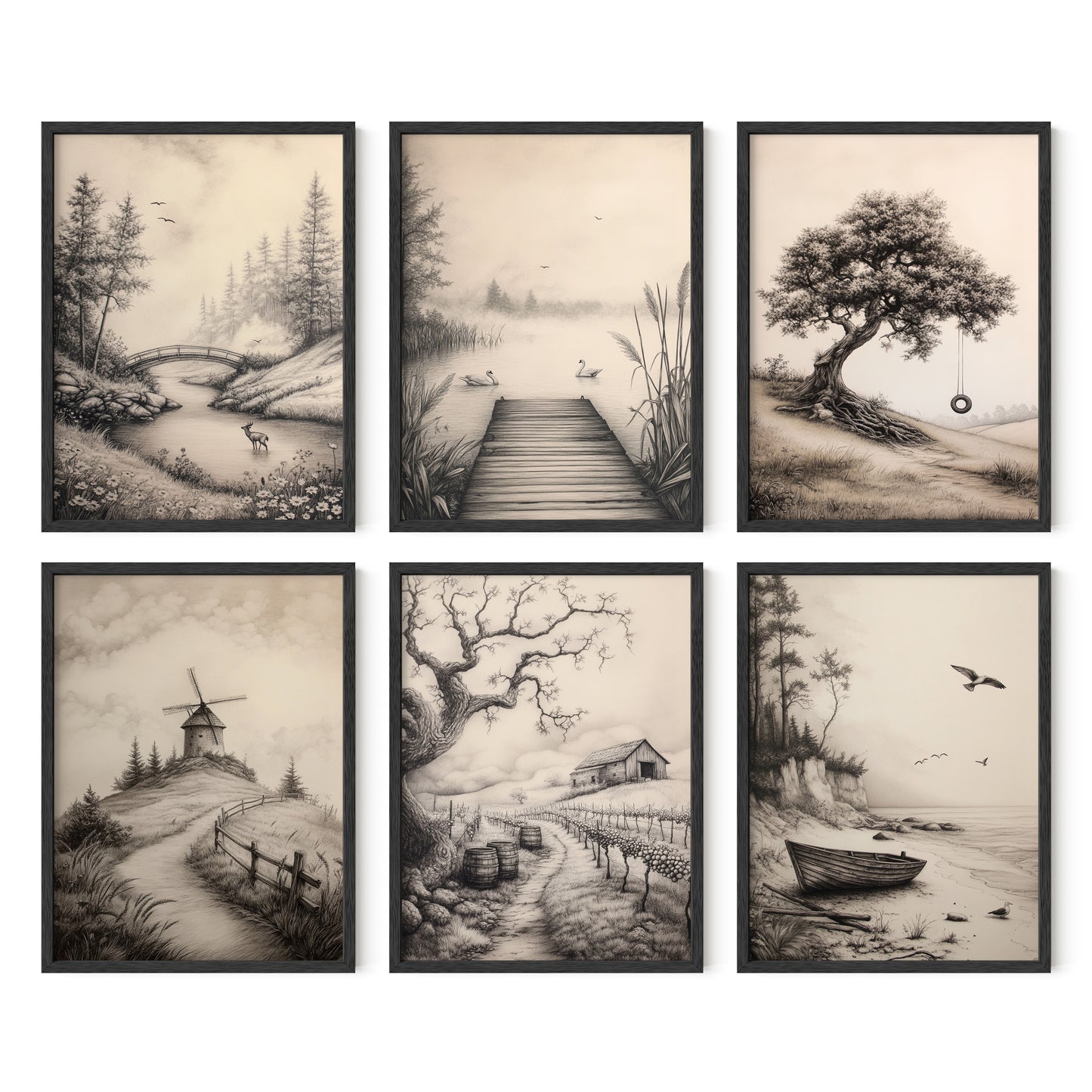 Neutral Scenery Art Prints Set of 6