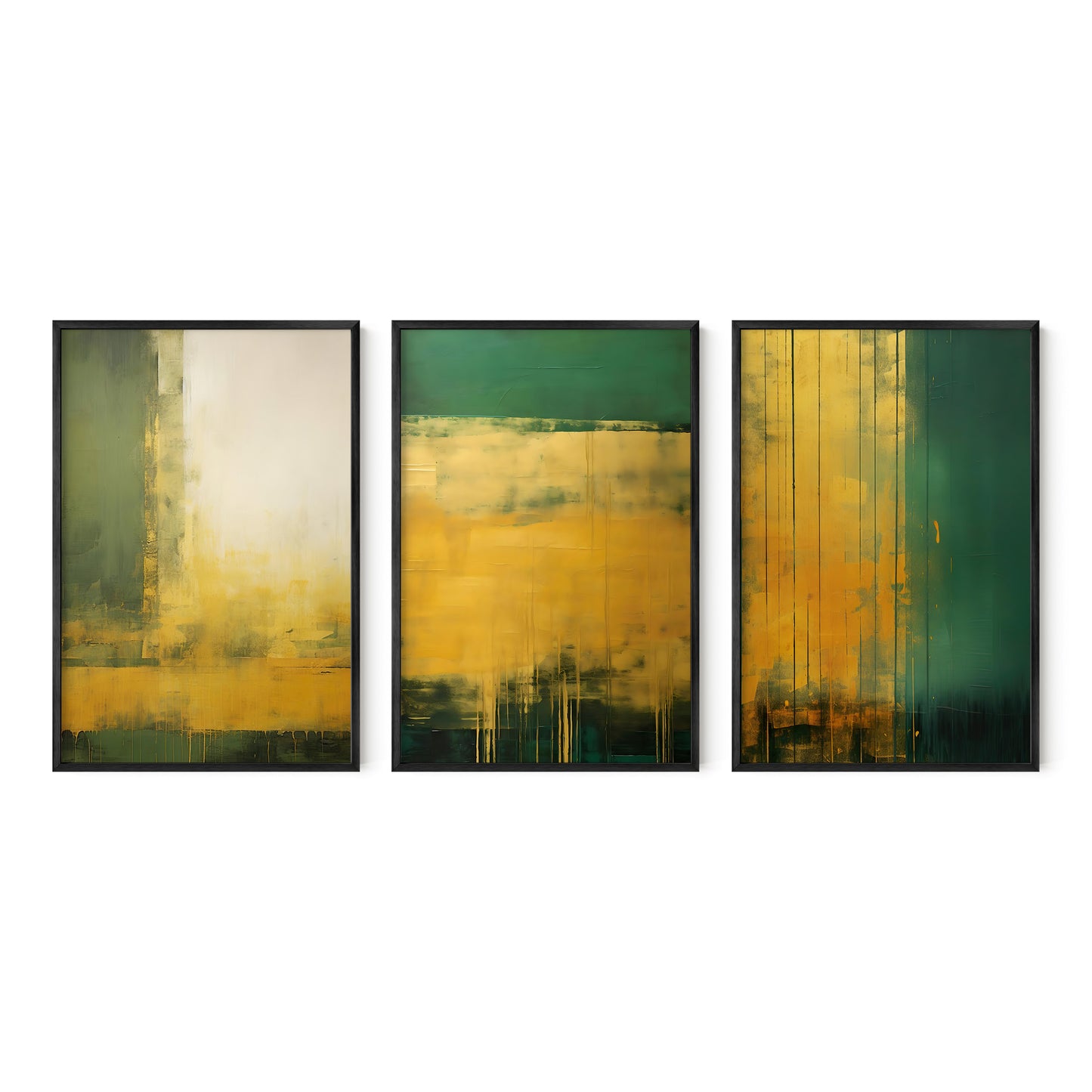 Forest Green & Gold Wall Modern Abstract Art Set of 3