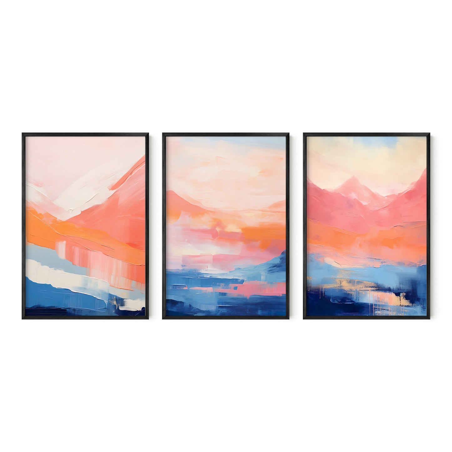 Royal Blue & Peach Modern Abstract Wall Art Set of 3