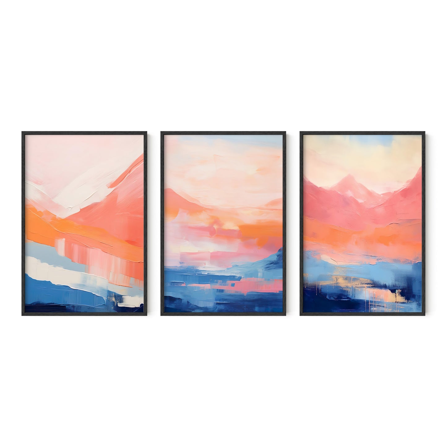Royal Blue & Peach Modern Abstract Wall Art Set of 3