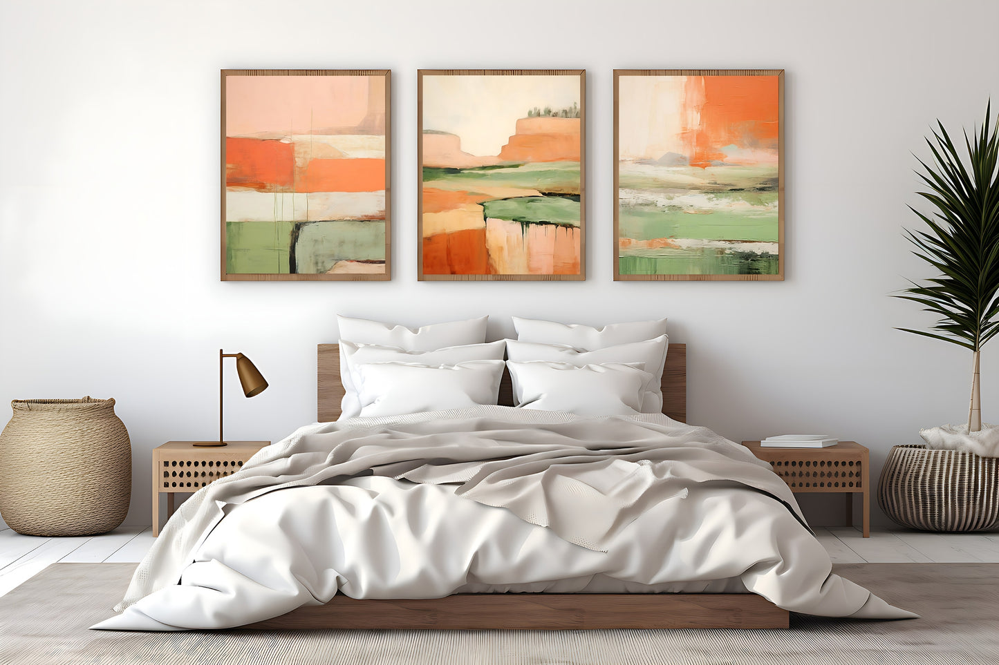 Turquoise & Terracotta Modern Abstract Wall Art Set of 3