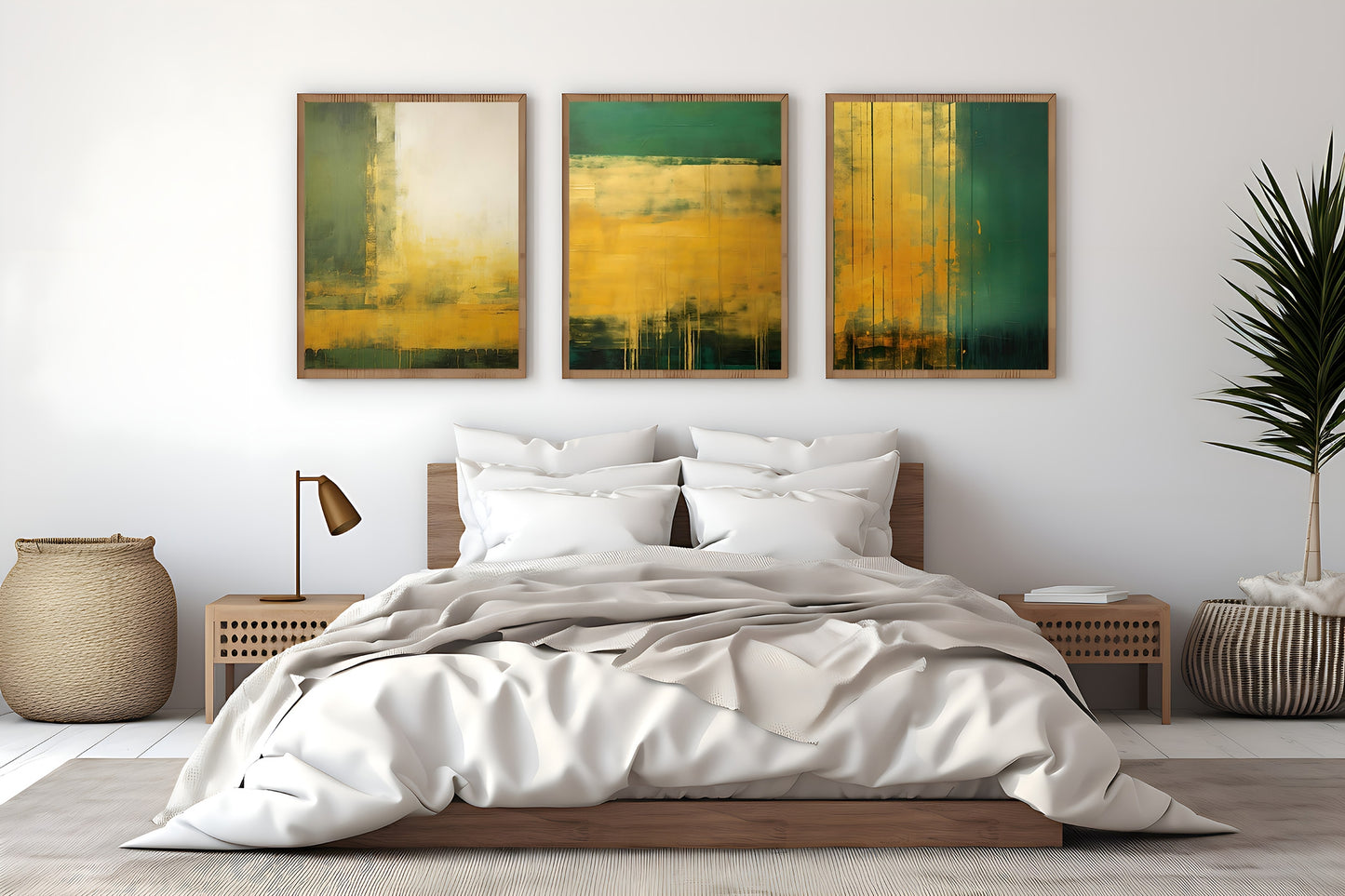 Forest Green & Gold Wall Modern Abstract Art Set of 3