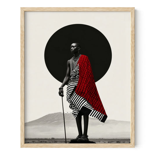 African Sunrise Maasai Warrior with Kilimanjaro Wall Art