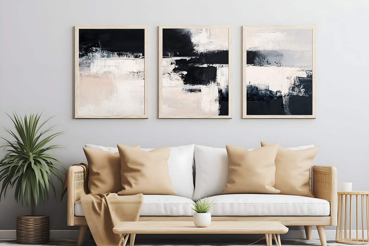 Black & White Modern Abstract Wall Art Set of 3