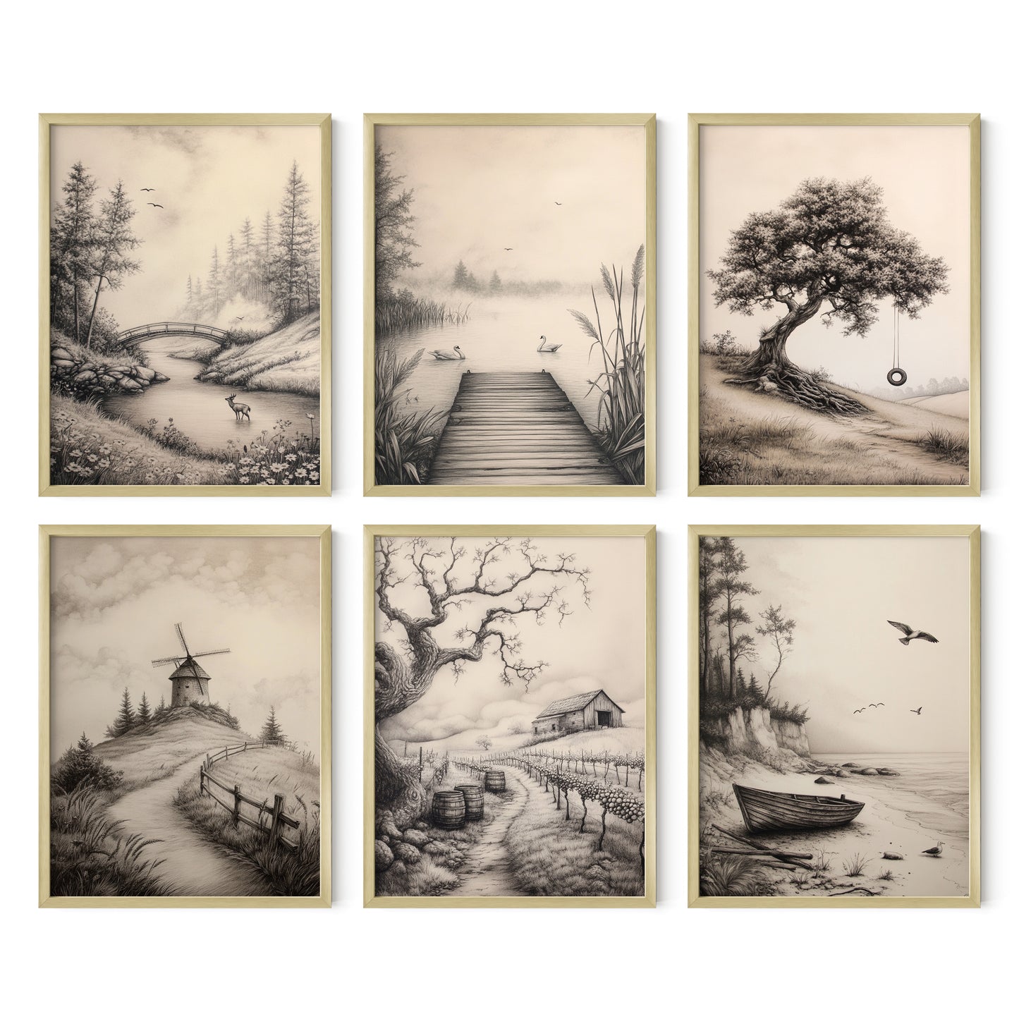 Neutral Scenery Art Prints Set of 6