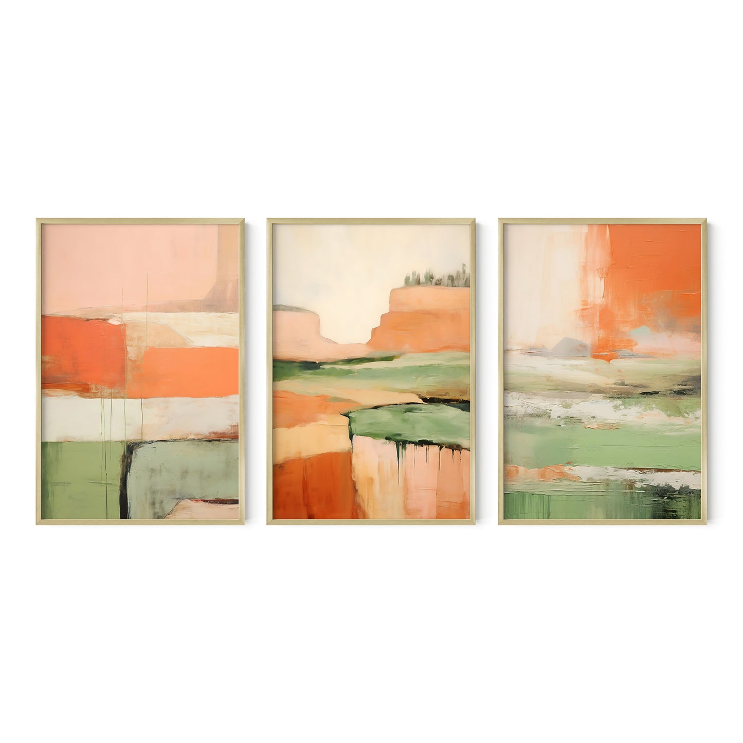 Turquoise & Terracotta Modern Abstract Wall Art Set of 3