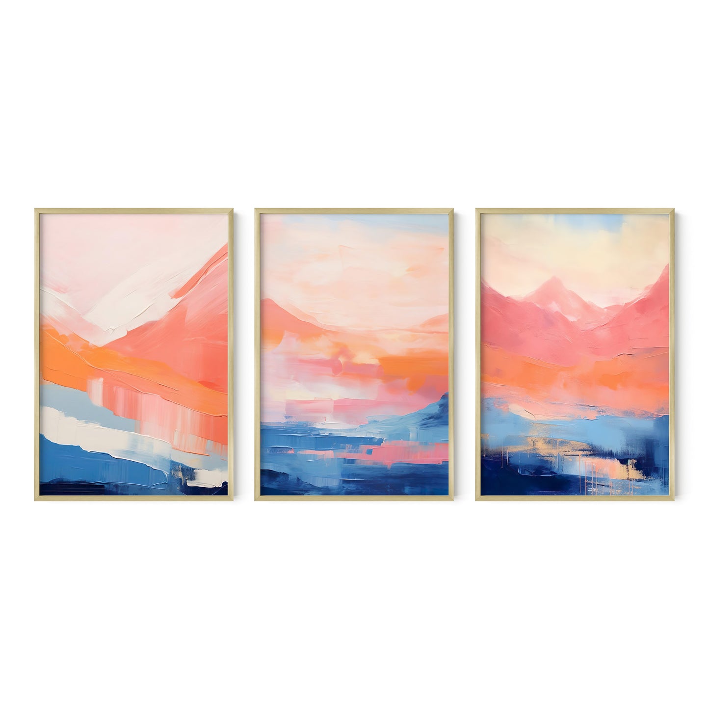 Royal Blue & Peach Modern Abstract Wall Art Set of 3