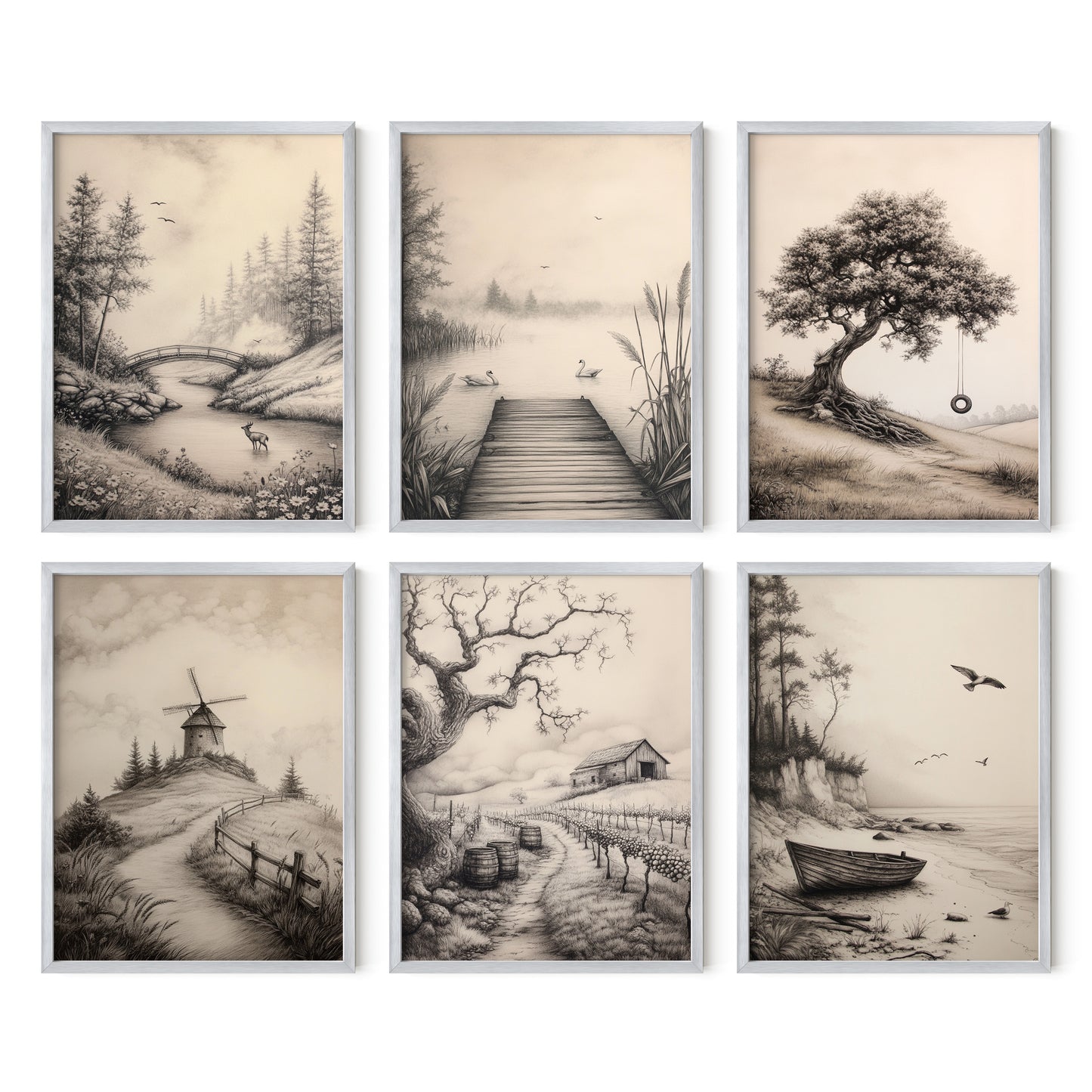 Neutral Scenery Art Prints Set of 6