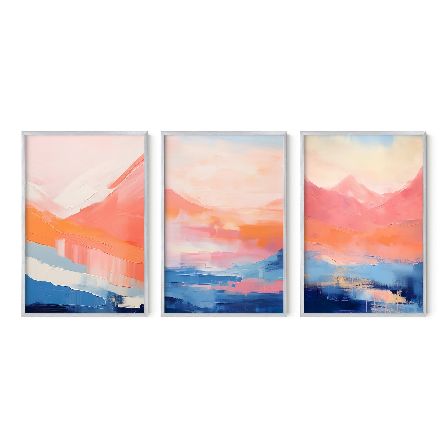 Royal Blue & Peach Modern Abstract Wall Art Set of 3