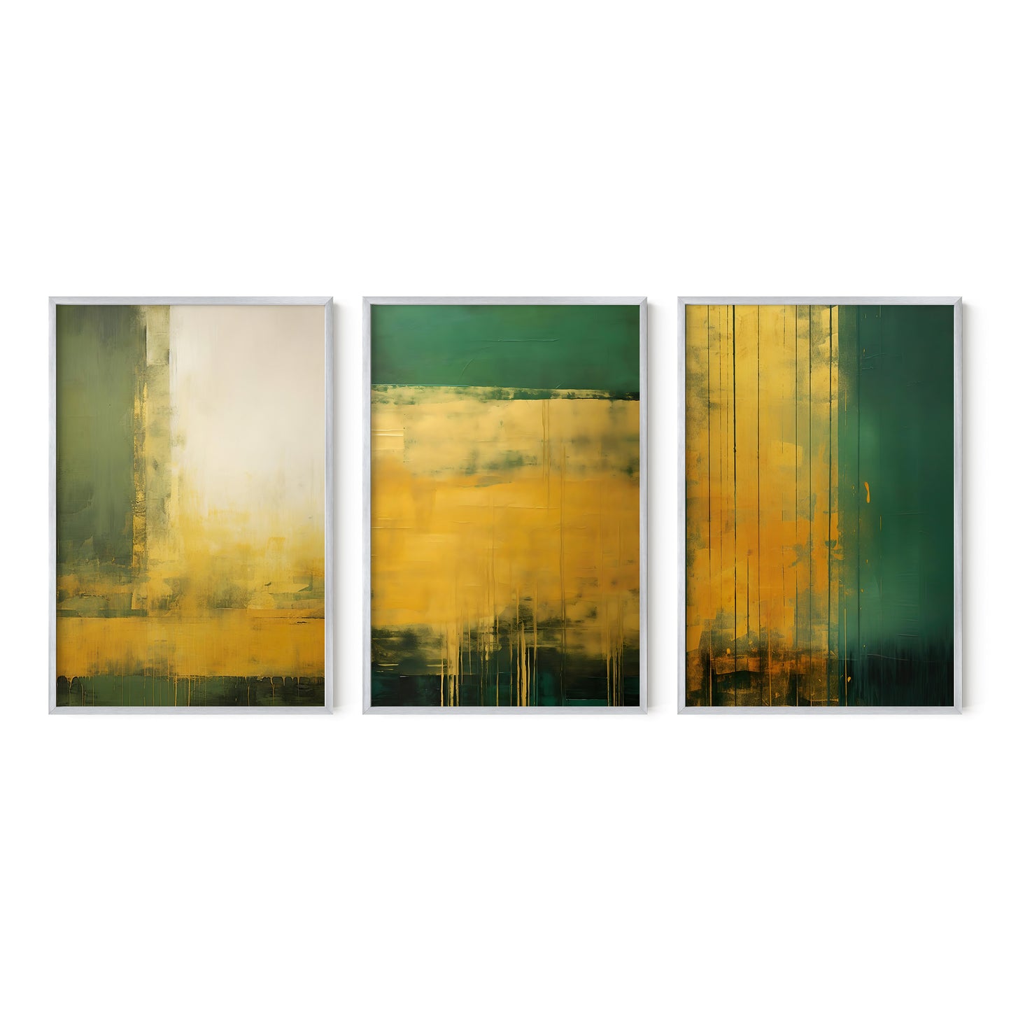 Forest Green & Gold Wall Modern Abstract Art Set of 3