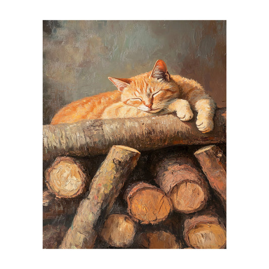 Cozy Catnap on the Logs Wall Art