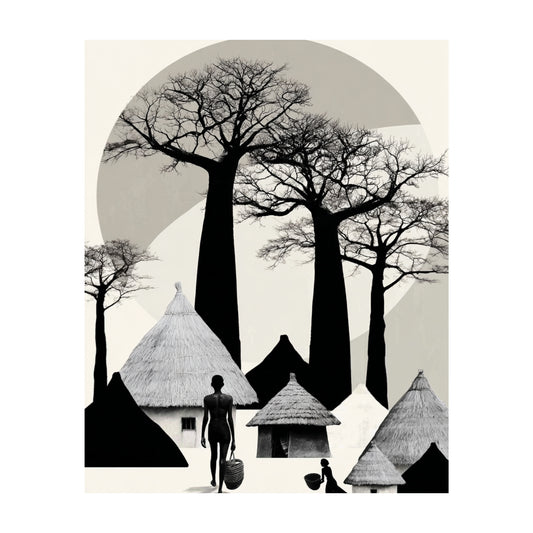 African Tranquility Ghana Village at Sunset Wall Art