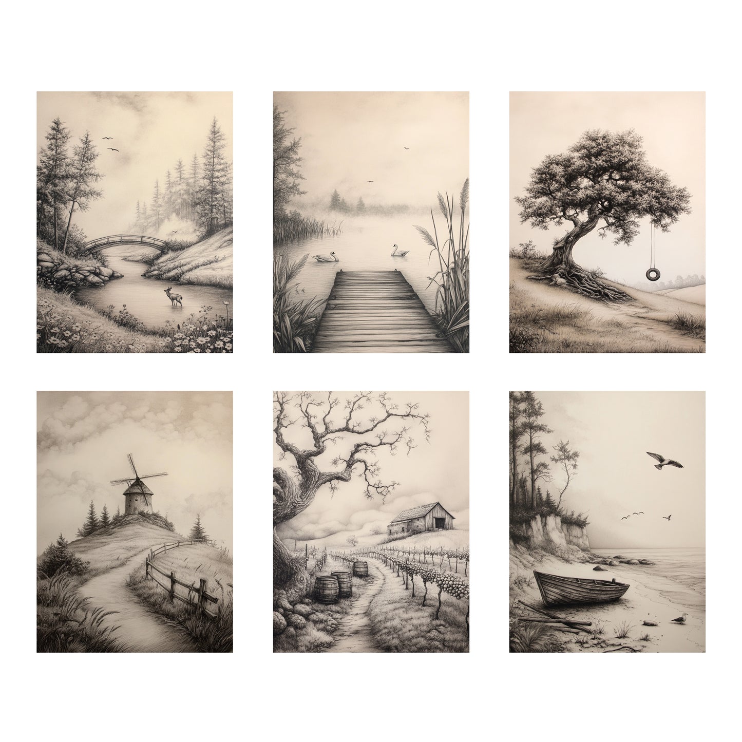Neutral Scenery Art Prints Set of 6
