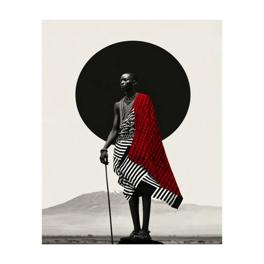 African Sunrise Maasai Warrior with Kilimanjaro Wall Art