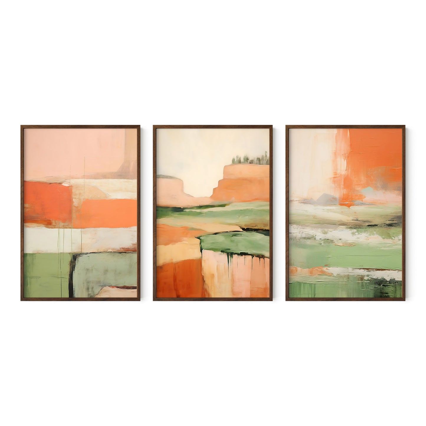 Turquoise & Terracotta Modern Abstract Wall Art Set of 3