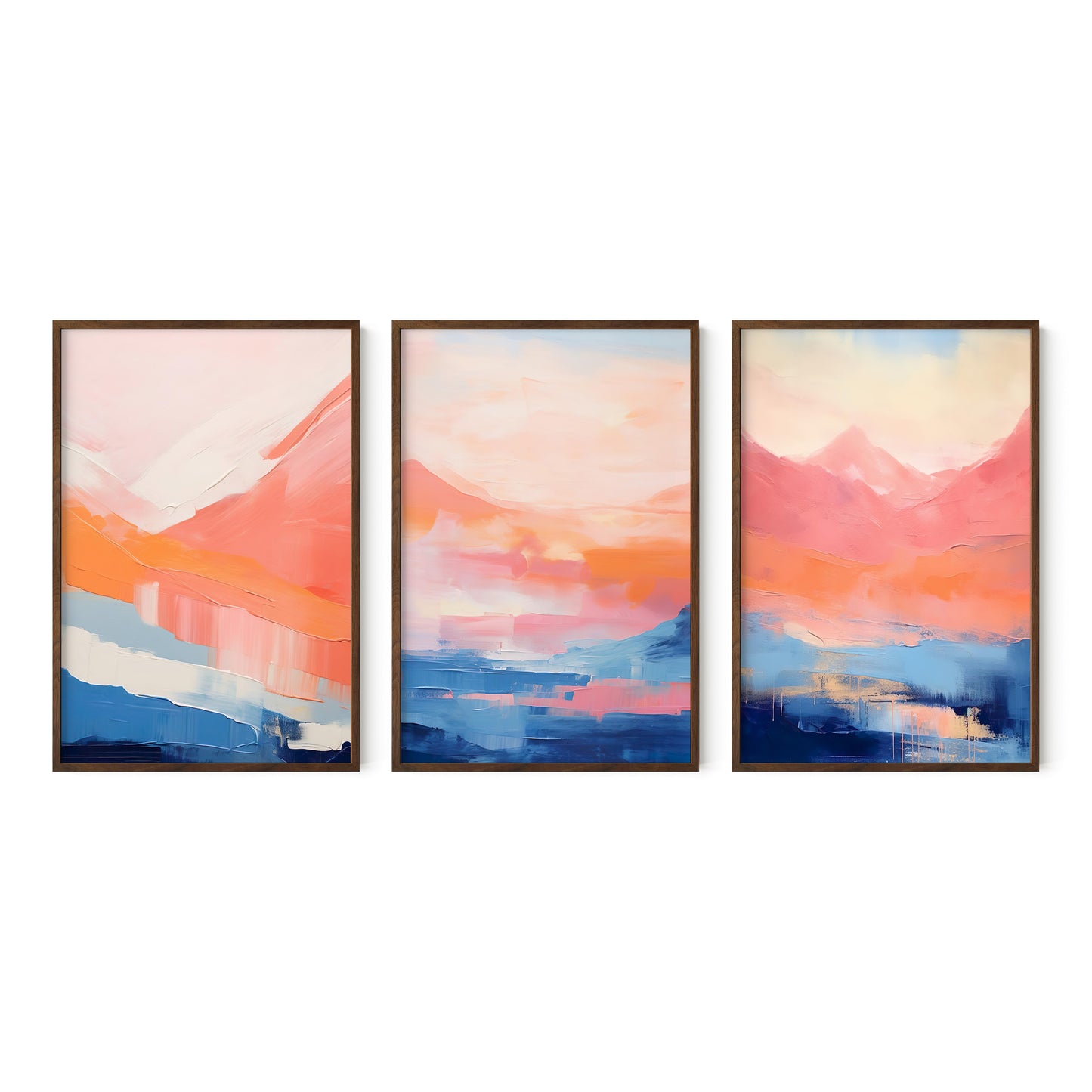 Royal Blue & Peach Modern Abstract Wall Art Set of 3