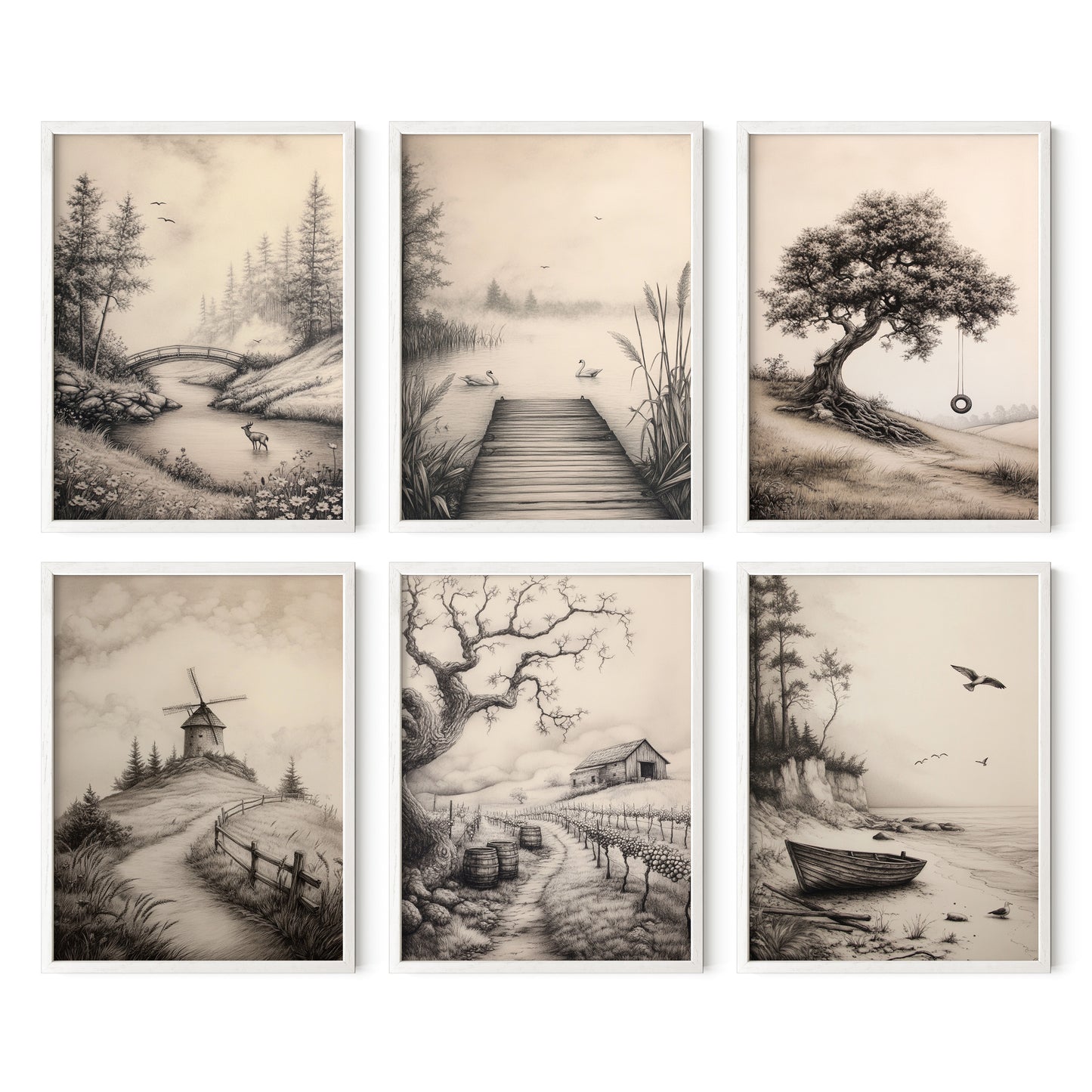 Neutral Scenery Art Prints Set of 6