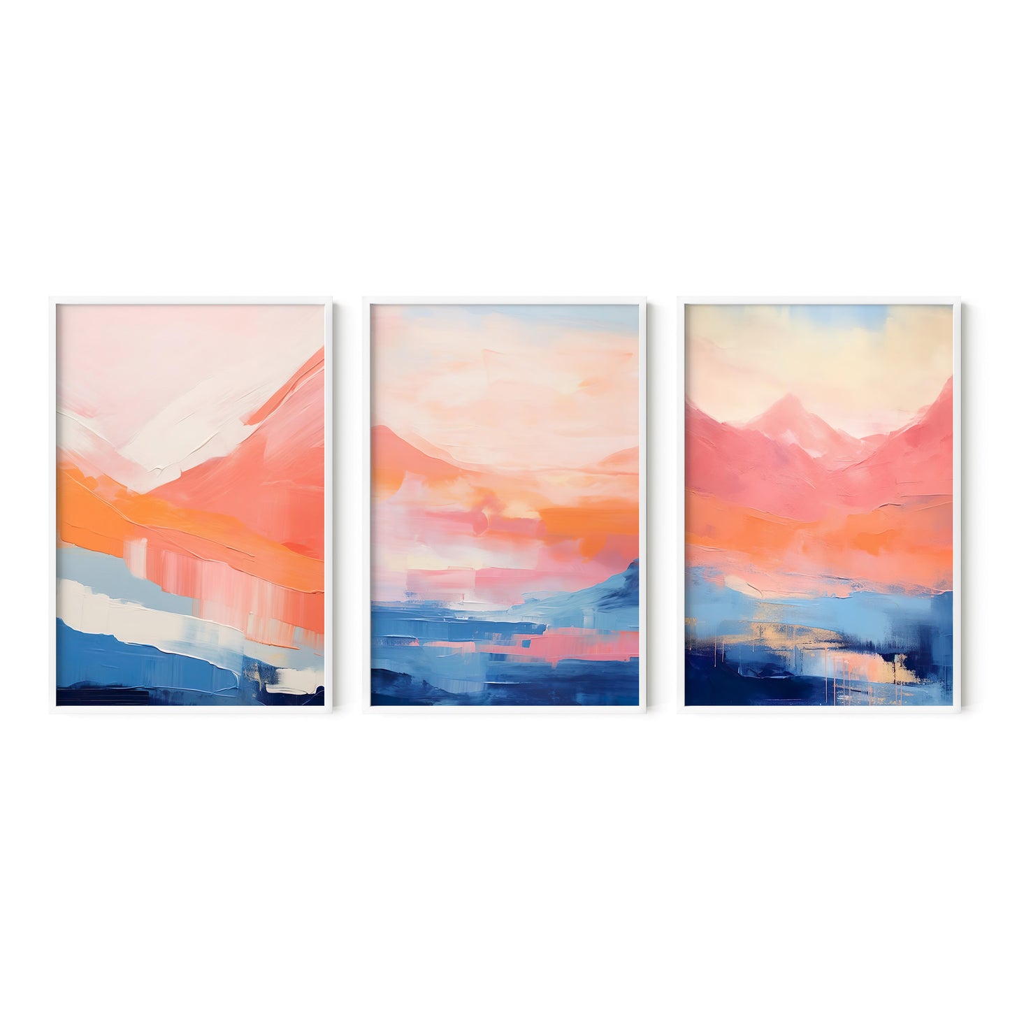 Royal Blue & Peach Modern Abstract Wall Art Set of 3