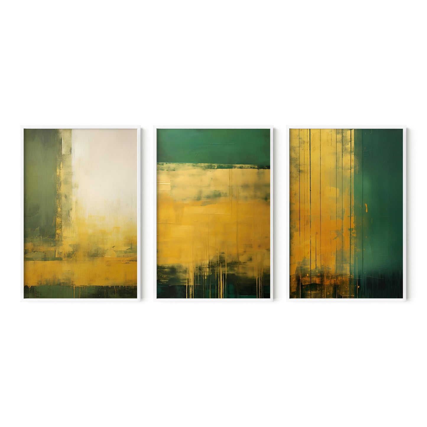 Forest Green & Gold Wall Modern Abstract Art Set of 3